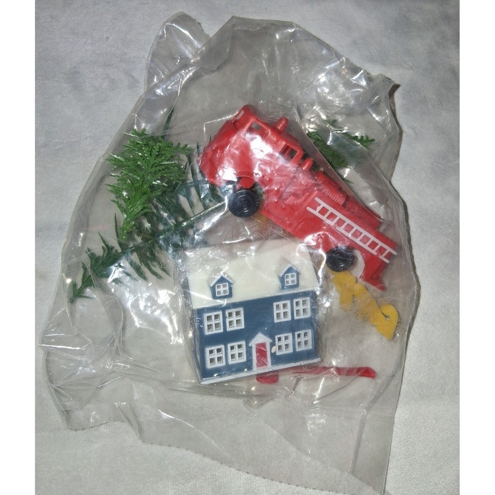 Vintage Firefighter Fire Truck Birthday Cake Topper Decoration Set Sealed